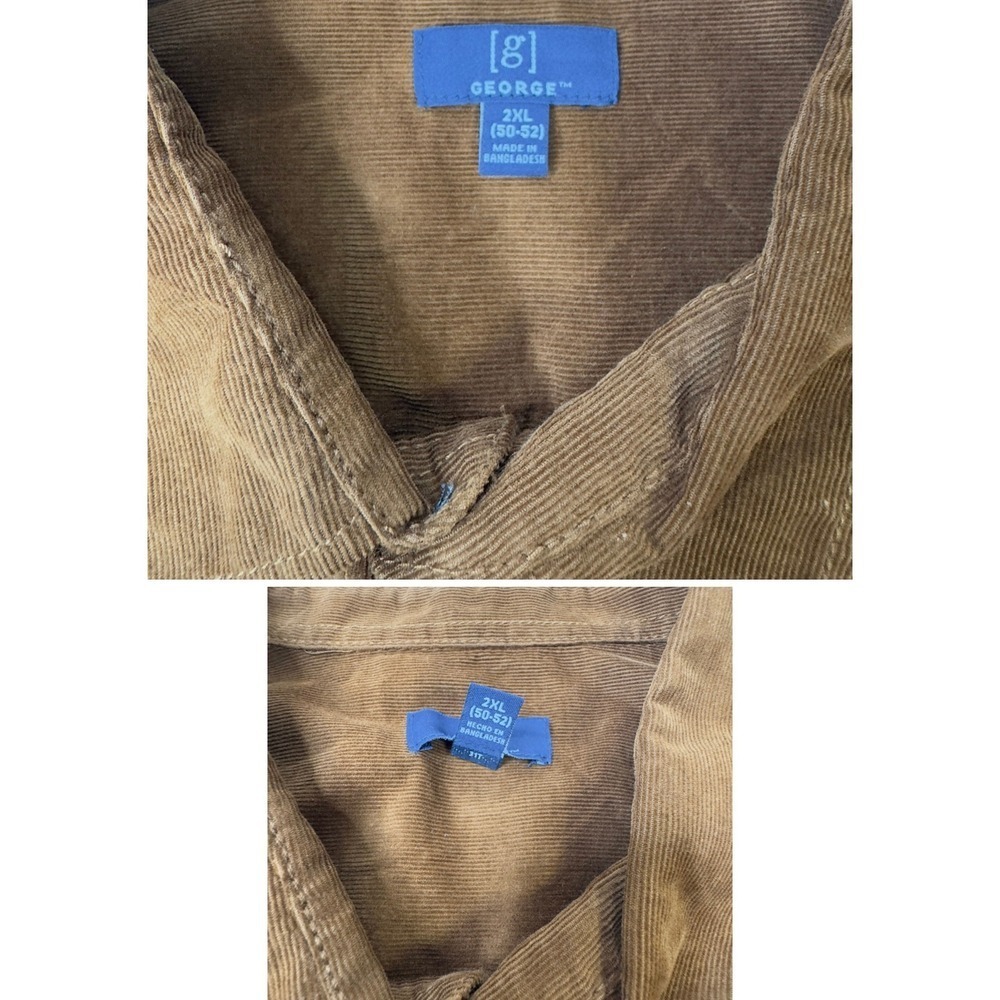 George‎ Mens Corduroy Button Down Shirt Long Sleeve Brown Size 2XL (New) - Picture 4 of 11